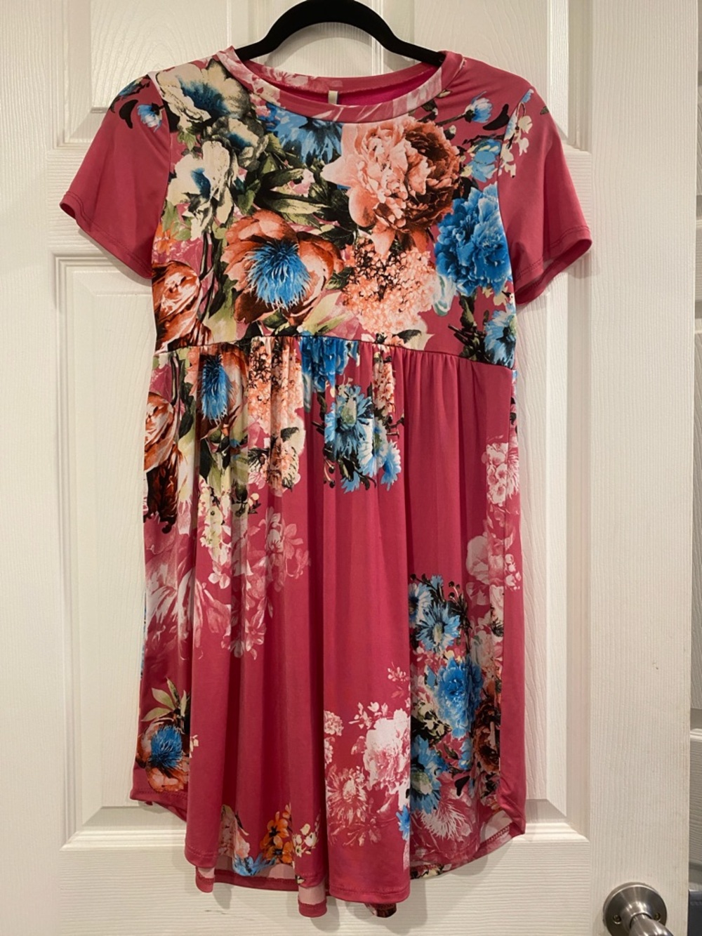 Bellamie Rose-Pink Floral Short Sleeve Empire Dress